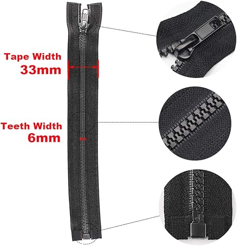 Miniatura 3 de YaHoGa 2PCS cremalleras separadoras #5 de 5 pulgadas para coser abrigos y chaquetas, cremallera de chaqueta, cremalleras de plástico moldeado negro