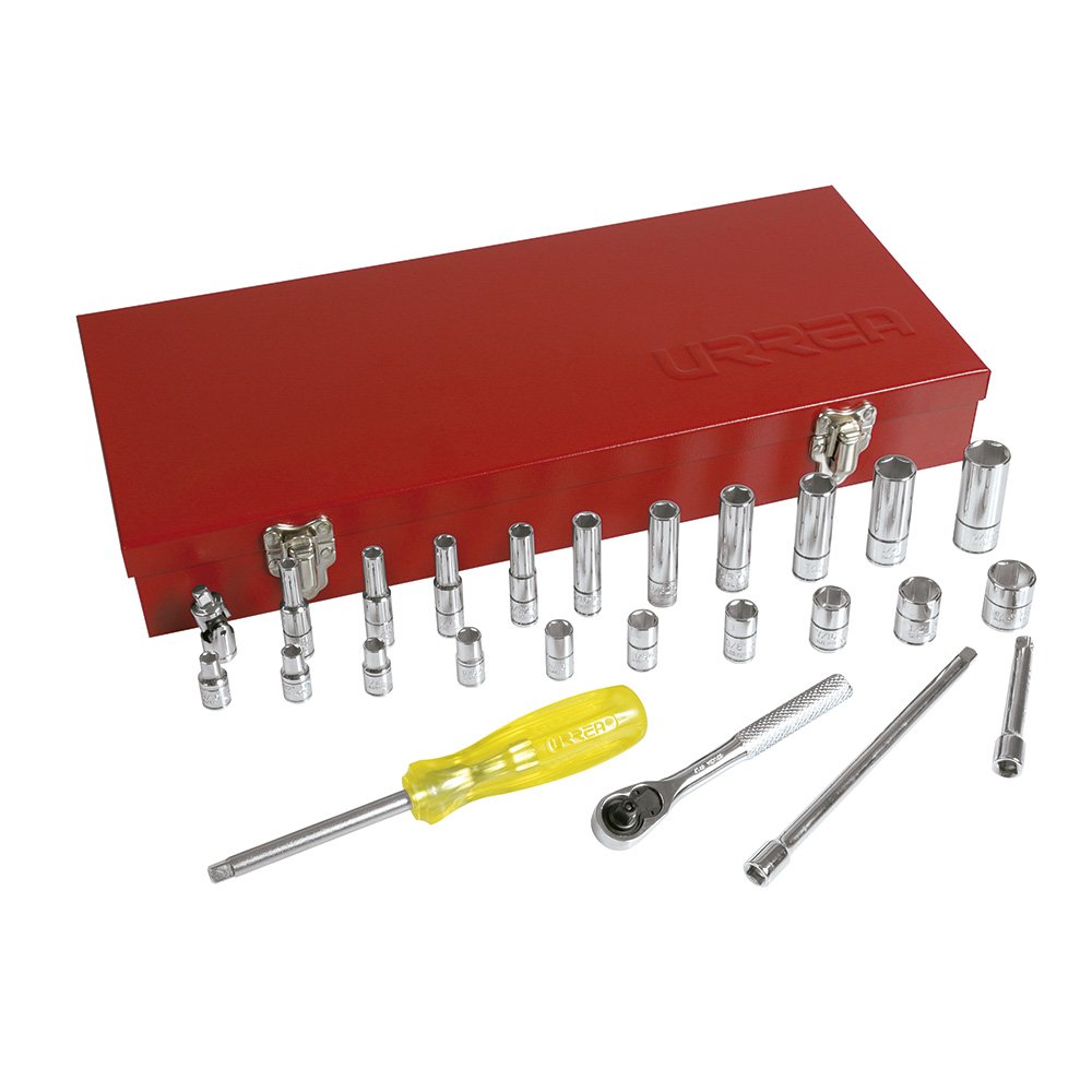 Urrea 47116 1/4-Inch 6 Point Drive Chrome Socket Set with Metal