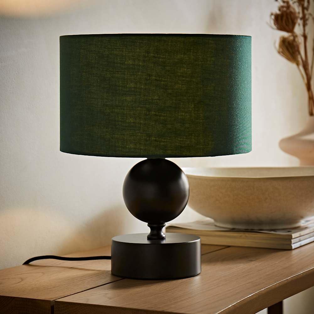 Valuelights Unisex Bottle Green Anthony Candlestick Table Lamp With Fabric Drum Lamp Shade And Bulb In