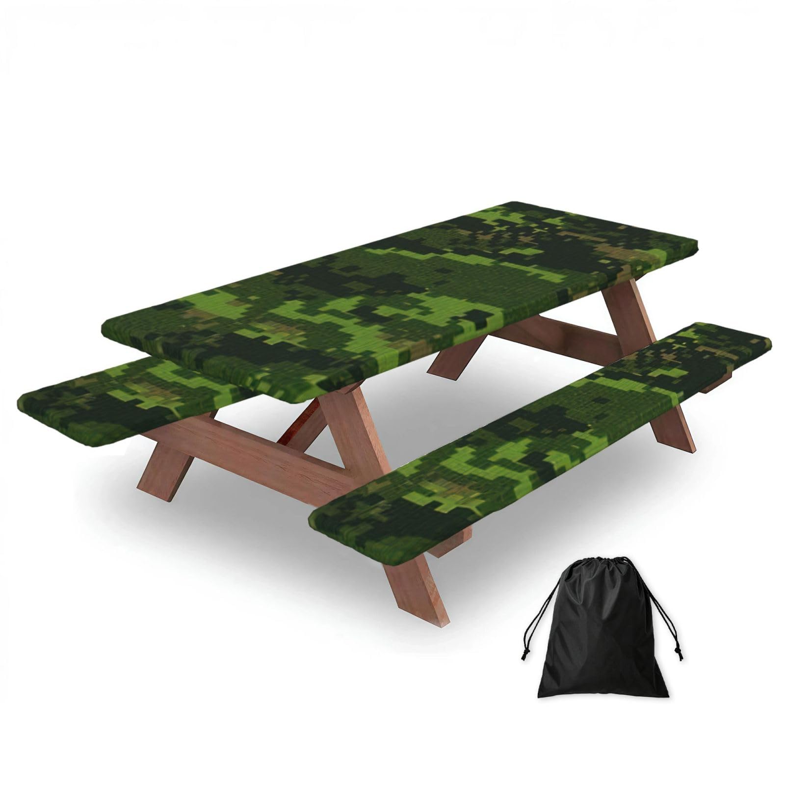 AYYQWE Green Army Digital Camouflage Print Picnic Table Bench Cover Outdoor Garden Party Decor Daily Accessory Gift