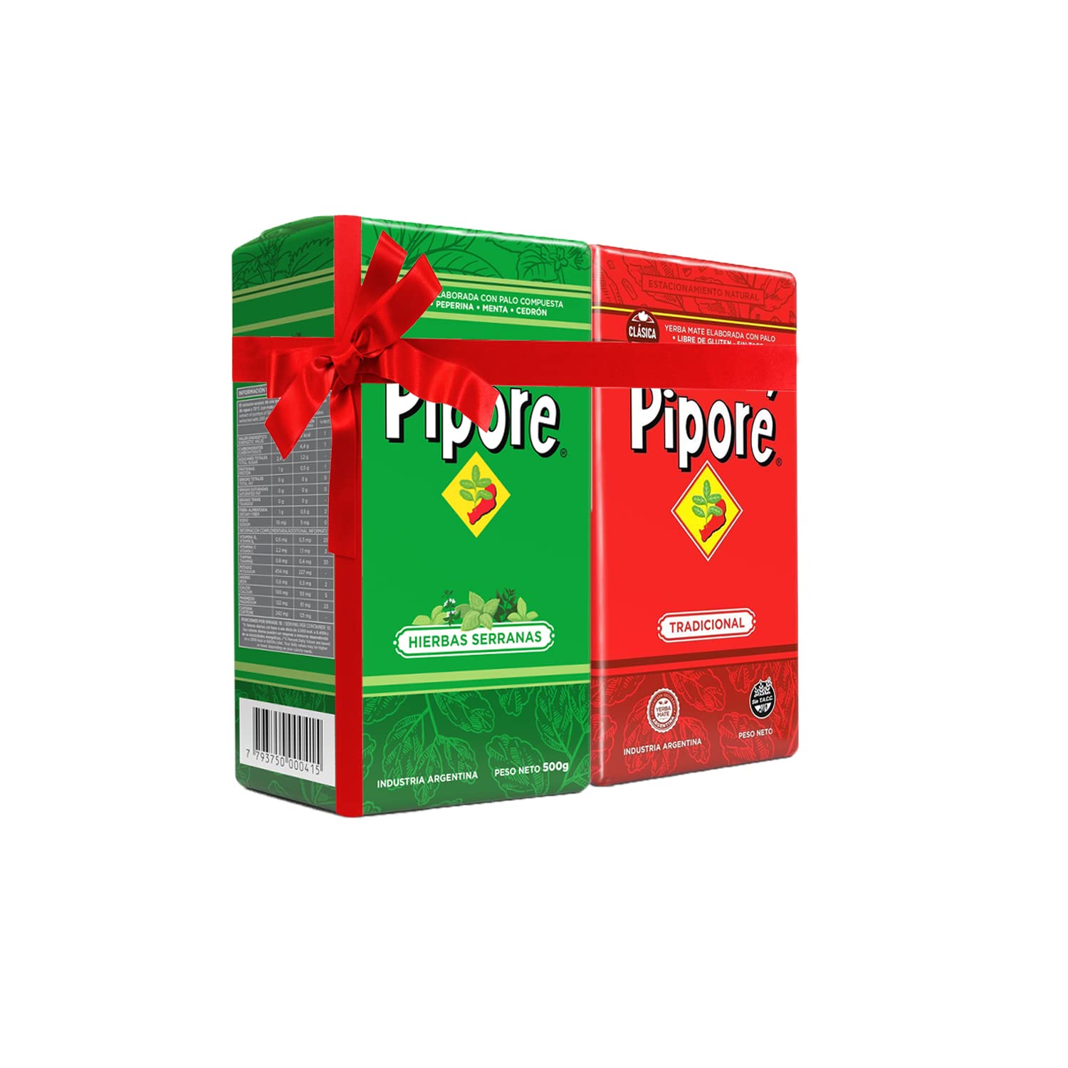 Pipore Yerba Mate Hierbas Serranas & Tradicional Organic Original Hot and Cold Tea Gluten Free Gives Energy Improves Strength Immune System Unique Flavour (500 Grams Each)
