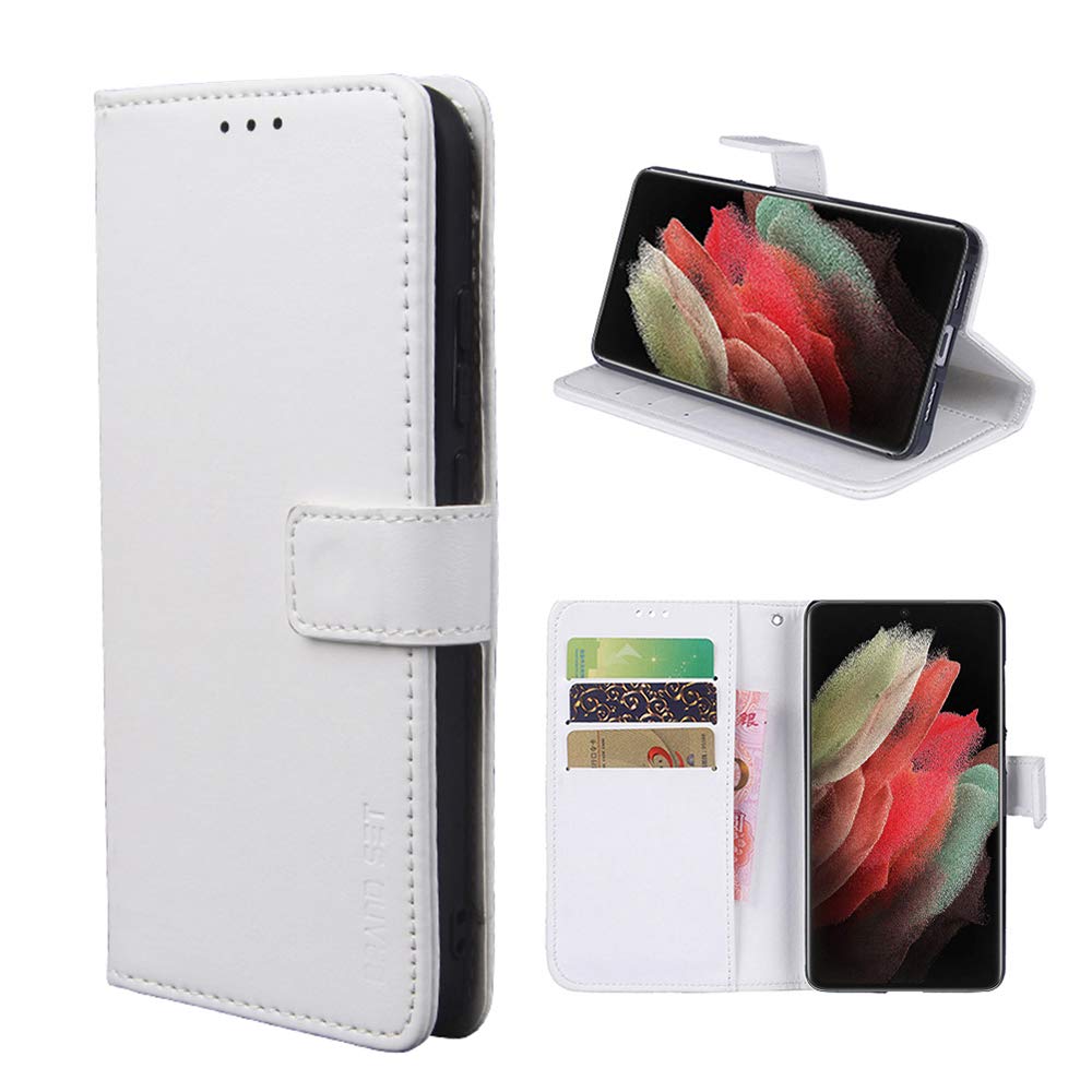 TIANJIfor Vivo X60 Pro+ Case Leather Wallet Case Flip Stand View Cover with Card Slots Compatible with Vivo X60 Pro+ Phone Cover, White