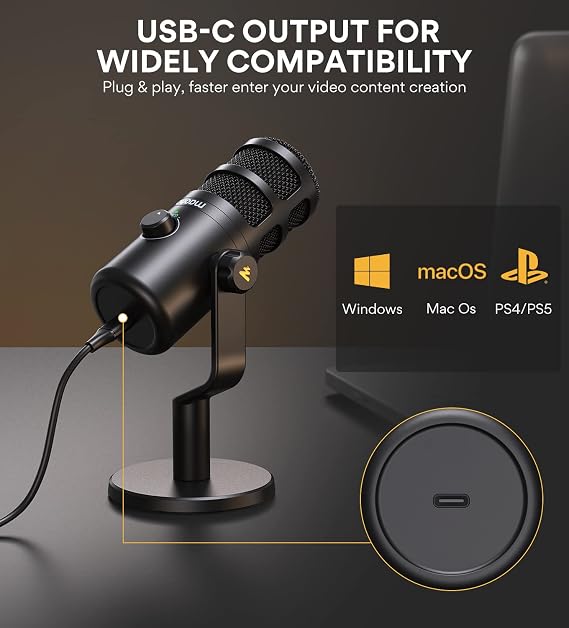 MAONO USB Microphone with Studio Headphones,192kHz/24bit Vocal Dynamic Cardioid Podcast Mic Compatible with Mac and Windows, YouTube, Gaming, Live Streaming, Voice-Over (PD100U+MH601)