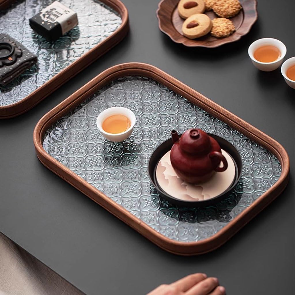 Bandeja para Servir té Chino de Vidrio con Forma de Manzana Silvestre, Ideal para el hogar, para la Tarde, para Preparar té en seco, para Comer en el Regazo (A)