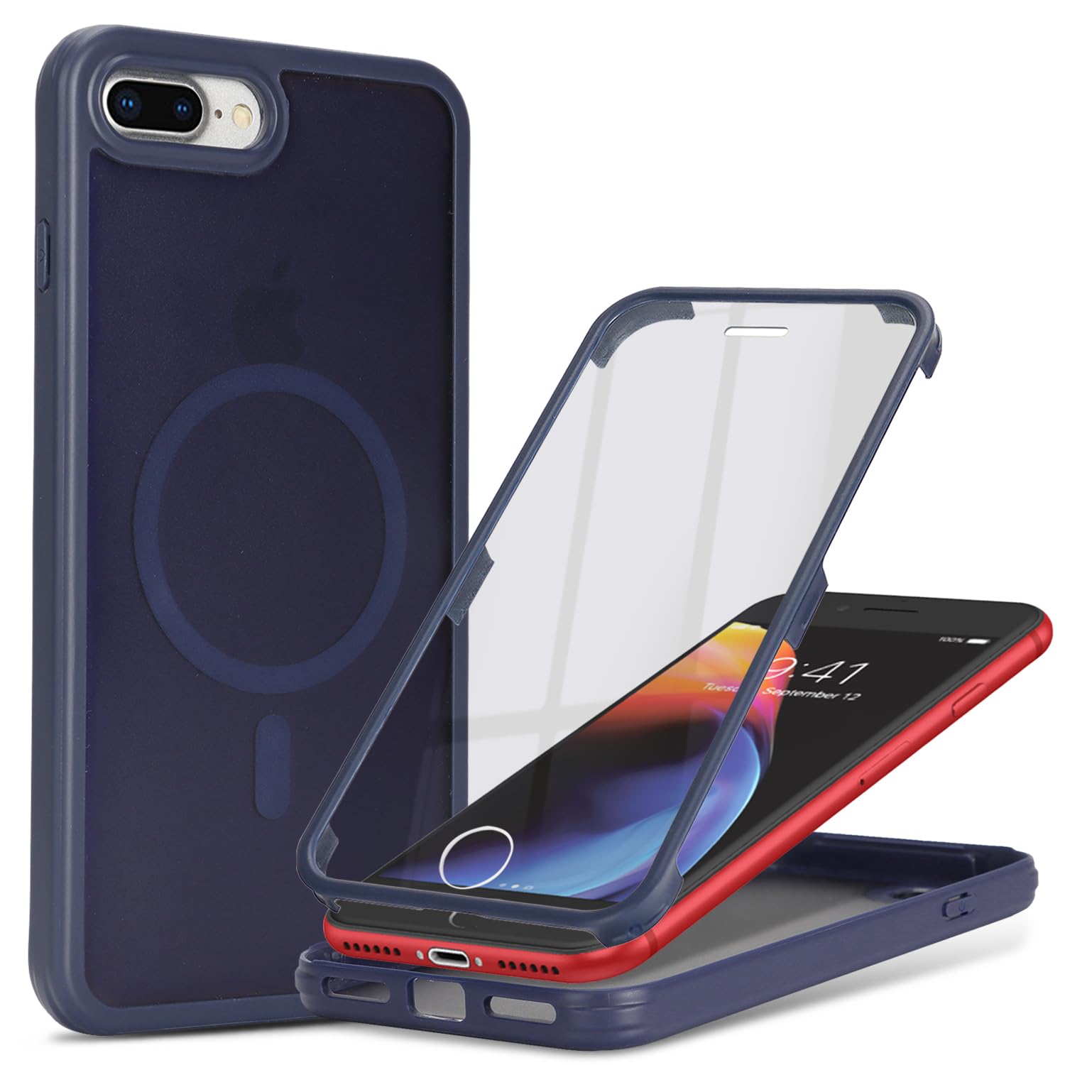 for iPhone 7 Plus/8 Plus Case with Screen Protector,Dark Blue