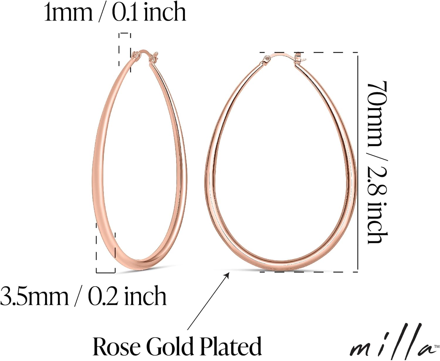 MILLA Oval Hoop Earrings - 14K Gold Plated, Rose Gold Plated and Sterling Silver Plated Hoop Earrings for Women - Hypoallergenic & Lightweight - Image 3