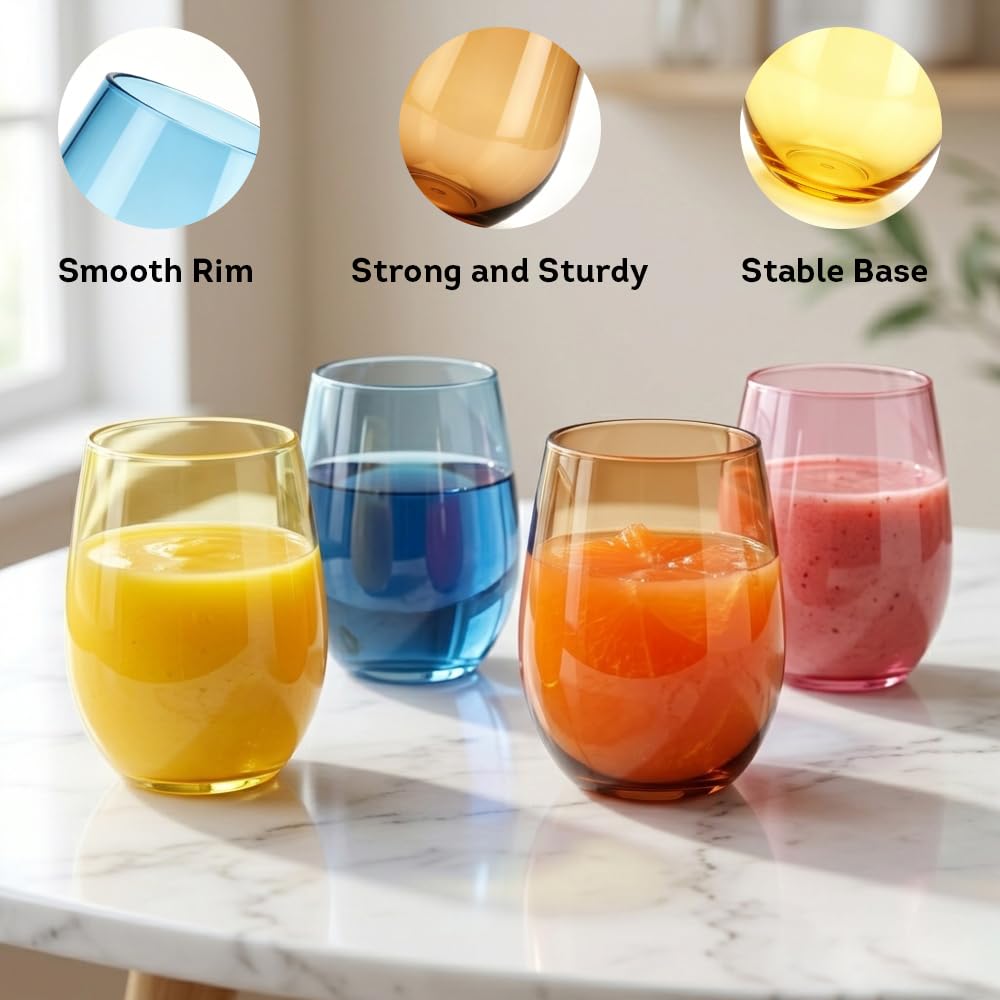Amazon.com | Lily's Home Unbreakable Poolside Acrylic Stemless Wine Glasses  and Water Tumblers, Made of Shatterproof Plastic and Ideal for Indoor and  Outdoor Use, Reusable. Mixed Colors. 14 Oz. - Set of