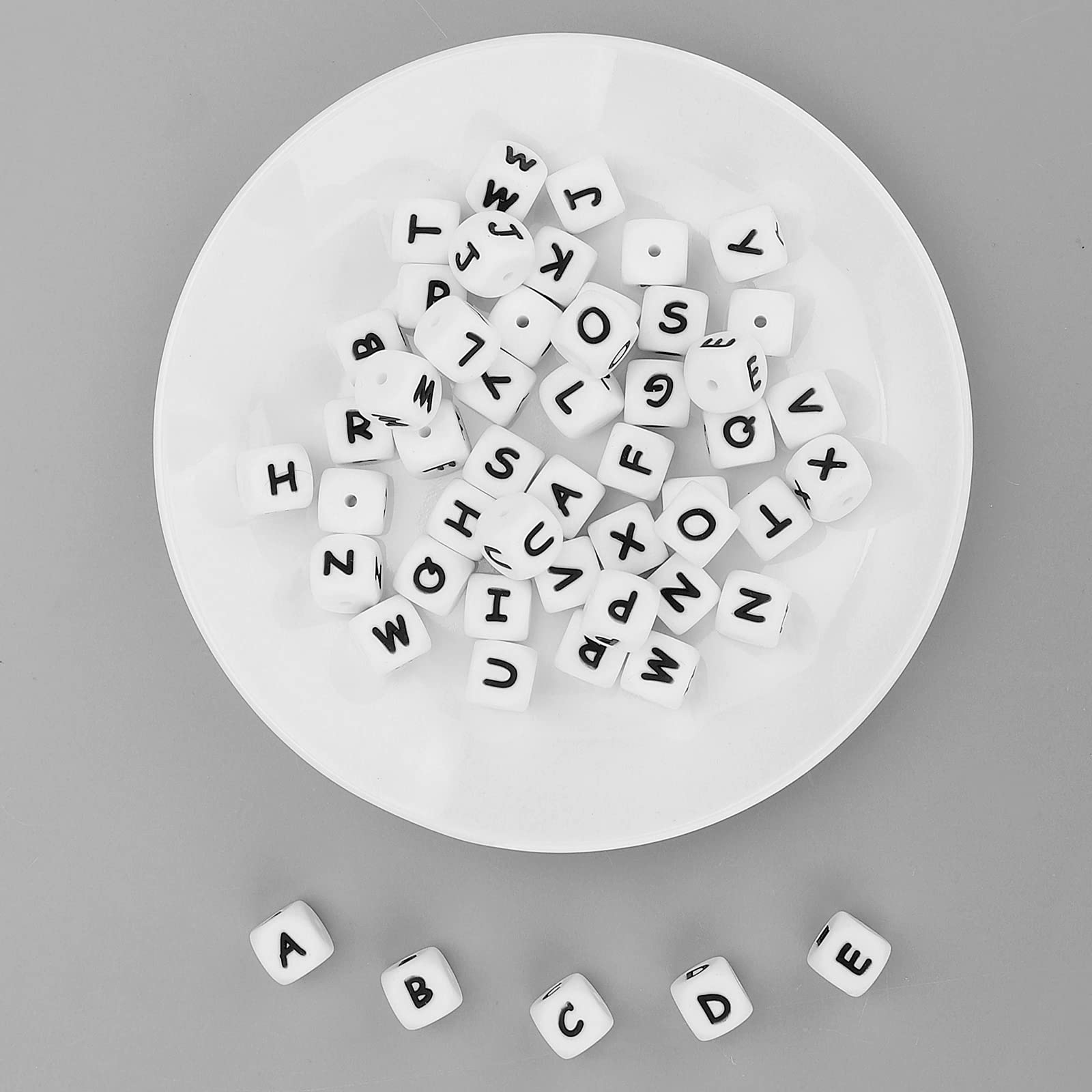 20 Perles Carrées Lumineuses En Silicone Avec Lettre - 12 Mm, Pour Bracelets DIY, Bijoux, Porte-clés - 10