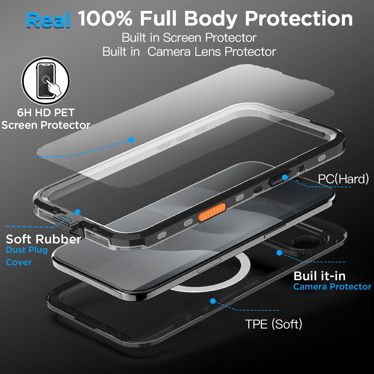 ENCASED For IPhone Air Waterproof Case With Camera Control Capture Button [IP-68] Full Body Protection With Built-in Screen Protector (Compatible With MagSafe) Clear