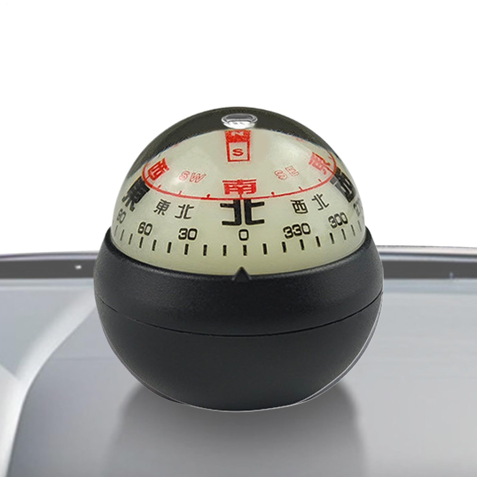 Bola de brújula automotriz | Tablero de instrumentos de coche y barco con esfera de brújula de doble esfera | Soporte de tablero de diseño luminoso, para coches, barcos, vehículos al aire libre