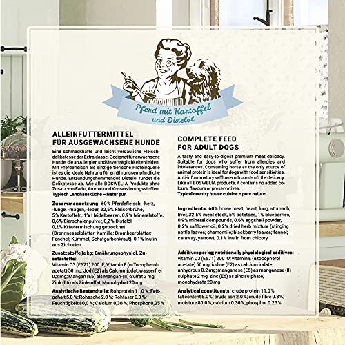 Betty's Landhausküche Hund Pferd mit Kartoffel & Distelöl 6 x 400 g Für alle Hunderassen geeignet Hohe Bioverfügbarkeit Wir achten auf Beste Qualität