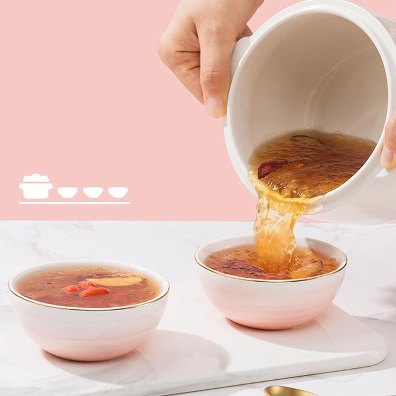Olla Eléctrica Inteligente De Cerámica De 1 Litro para Sopas - Olla De Cocción Lenta Multifuncional con Sistema Anti-Quemado En Seco, Ideal para Gachas, Guisos Y Comidas Rápidas.