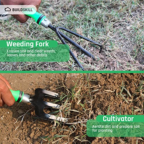 BUILDSKILL GTS011 Gardening/Planting Hand Tool Kit, Trowel, Transplanter, Weeder, Hand Rake, Khurpa & Cultivator, Heavy Duty Gardening Tool Kit for Home Gardening (Green)(Pack of 6)