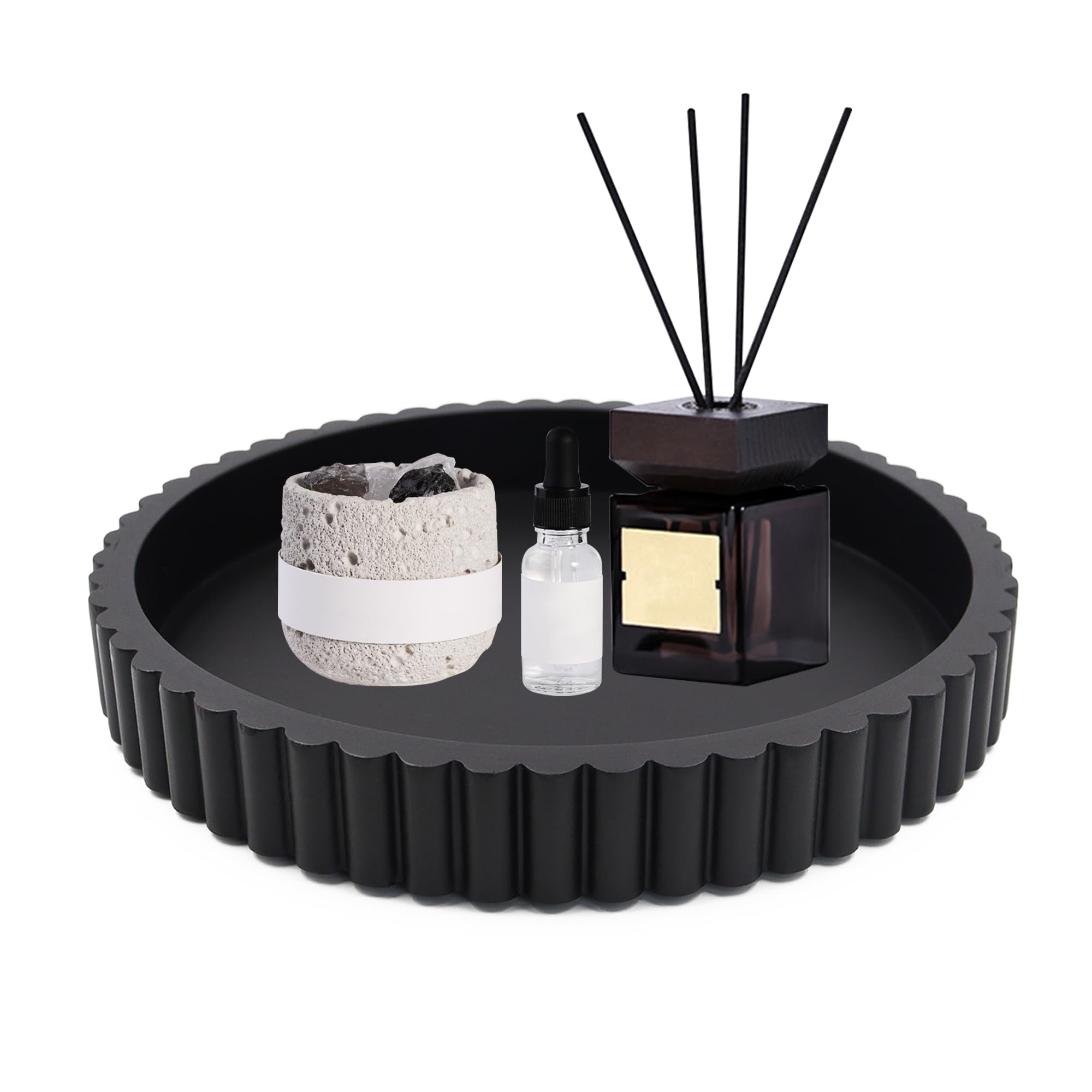 Plateau rond noir en bois pour table basse : sublimez votre salon rustique