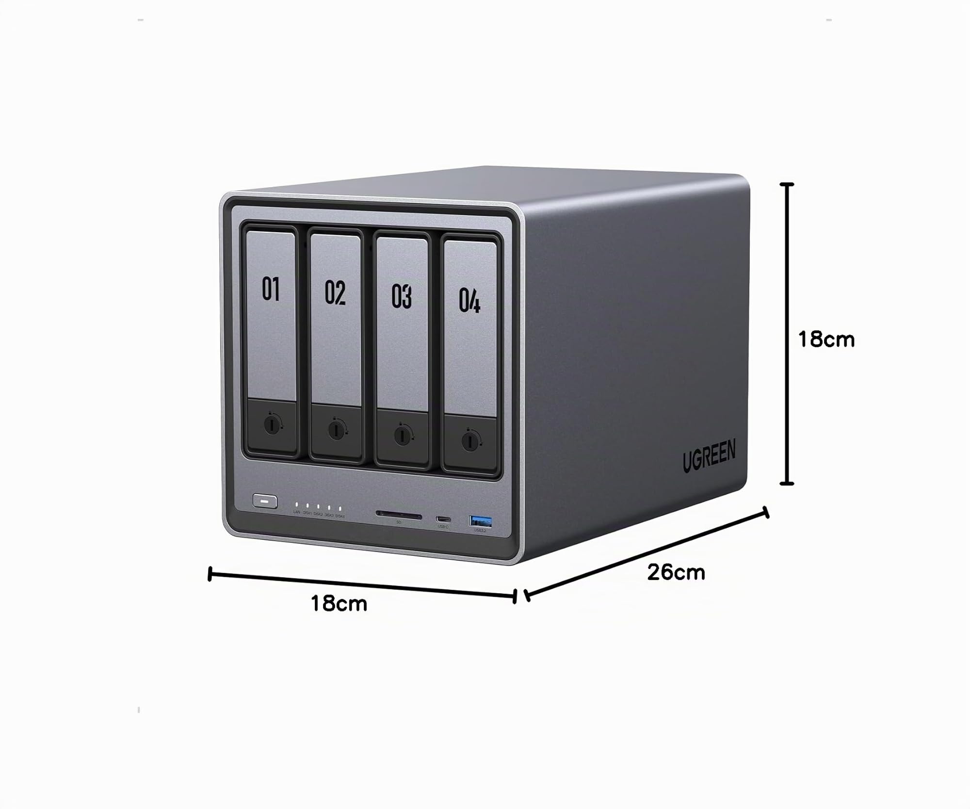 UGREEN NASync DXP4800, NAS de Escritorio de 4 bahías, CPU Intel N100 de Cuatro núcleos, 8 GB de RAM DDR5, 32 GB eMMC, 2 Ranuras de 2,5 GbE, 2 Ranuras M.2 NVMe, HDMI 4K (sin Disco) (DXP4800)