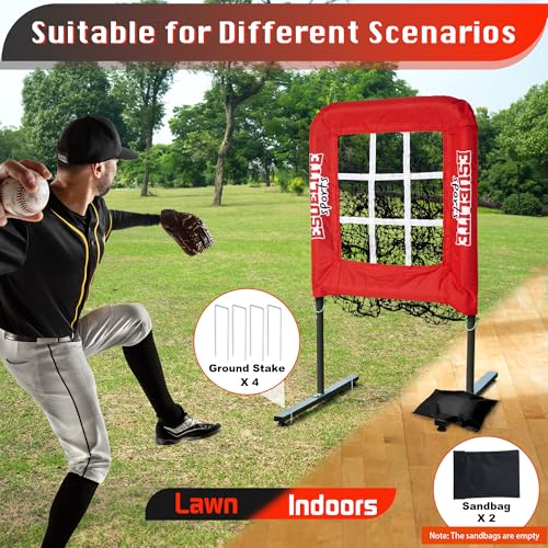 Image of 9 Hole Pitching Net with Strike Zone, Baseball Softball Pitching Target - Adjustable Height Portable Indoor Outdoor Training Equipment for Pitchers of All Levels, Coaches, and Players