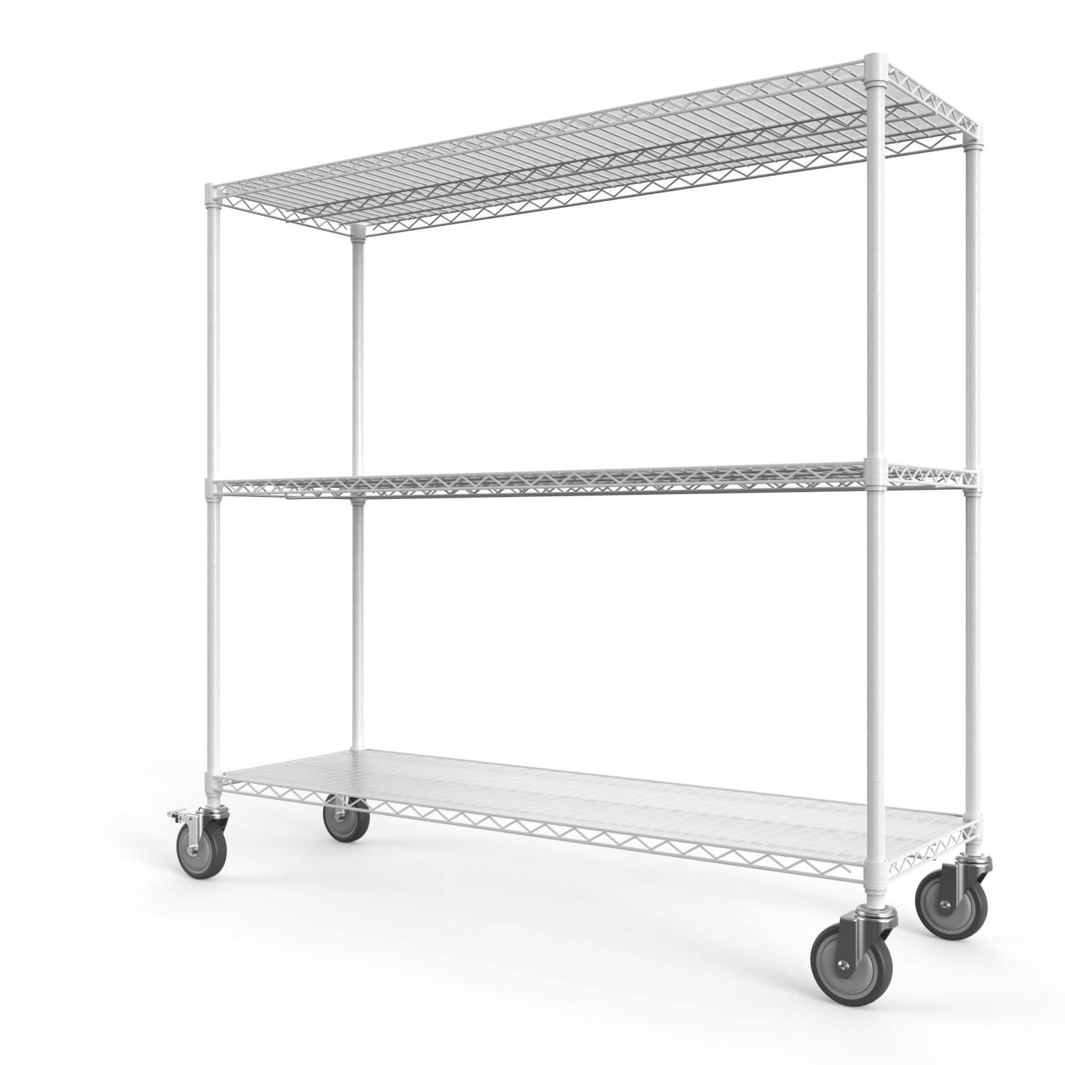 3 Tier NSF Wire Shelf Shelving Unit, 18 x 48 x 54 Inch 3000lbs Capacity Heavy Duty Adjustable Storage Rack with 5in Wheels/Leveling Feet and Shelf Liners , Ideal for Garage, Kitchen, Office - White