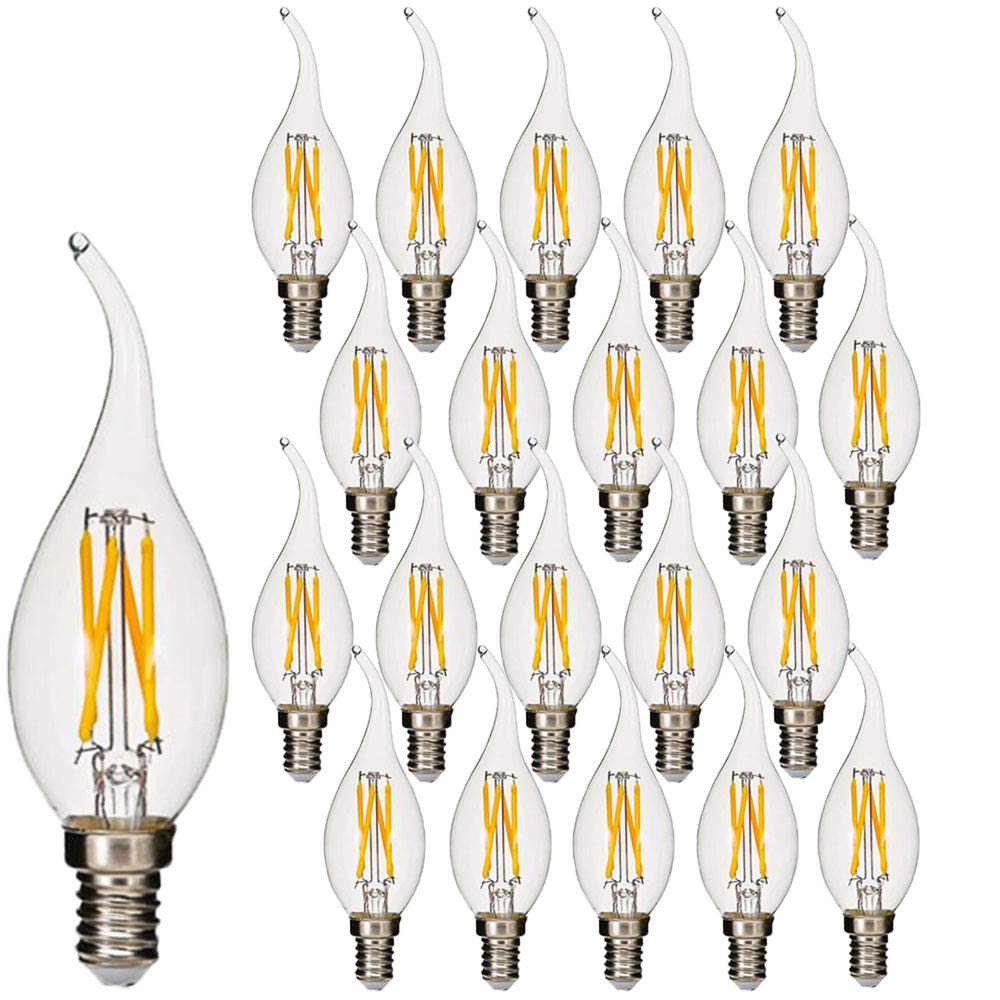 20er E14 Vintage Kandelaber LED-Lampen 4W C35 400 Lumen Warmweiß 2700K Kronleuchter Glühbirnen C35 Filament LED Kerzenlampe E14 Flammenspitze Nein Dimmbar
