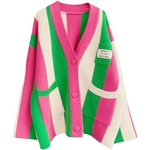 JASCLS Winter Long Sleeve Cable Knitted Color Block Boho Striped Sweater Cardigans Chunky Sweater Cardigans for Women