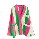Women's Long Sleeve Color Block Chunky Cable Knitted Oversized Sweater Cardigans for Women