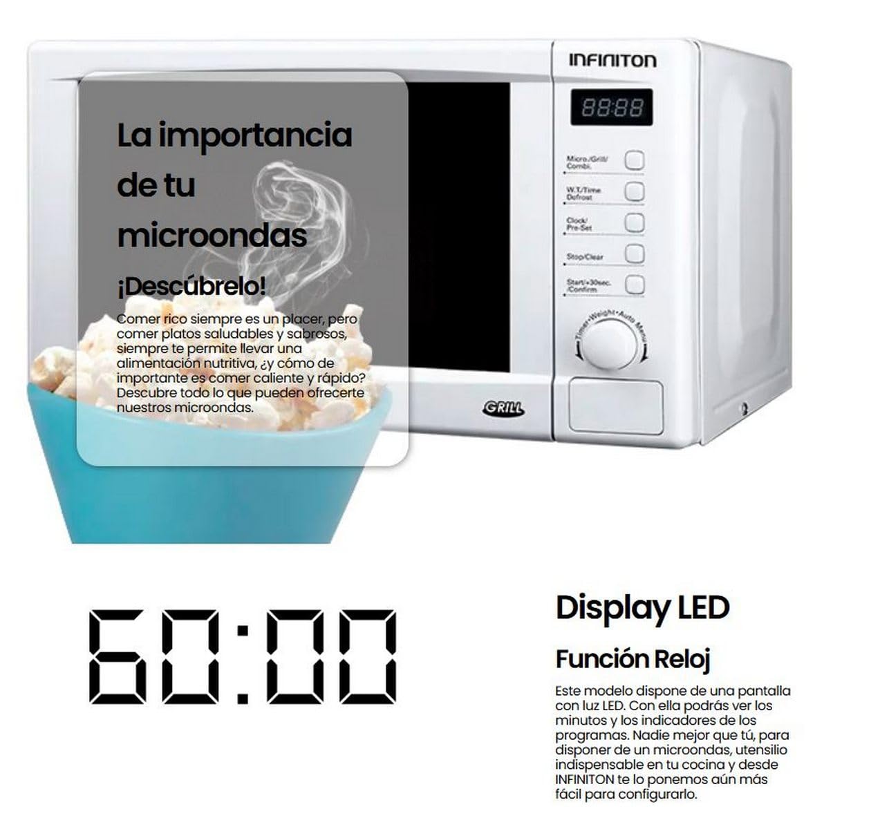 MICROONDAS INFINITON MW-2015 con Grill Y LED/Blanco