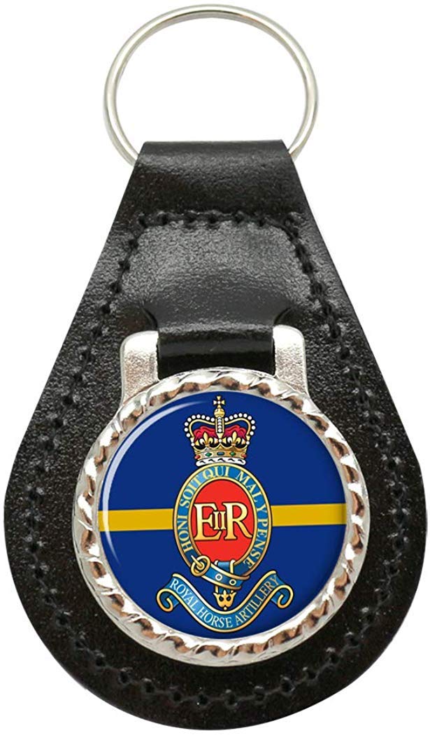 Giftshop Uk Unisex Black Leather And Silver Metal 3Rd Regiment Royal Horse Artillery, British Army Leather Key Fob