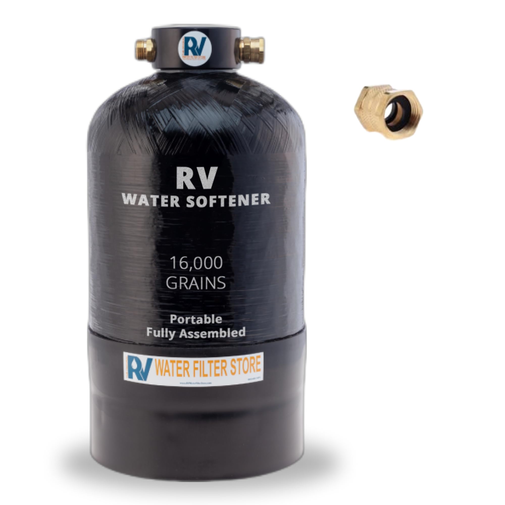 Essential RV Water Softener Portable 16,000 Grain w/o Custom Hose, Long