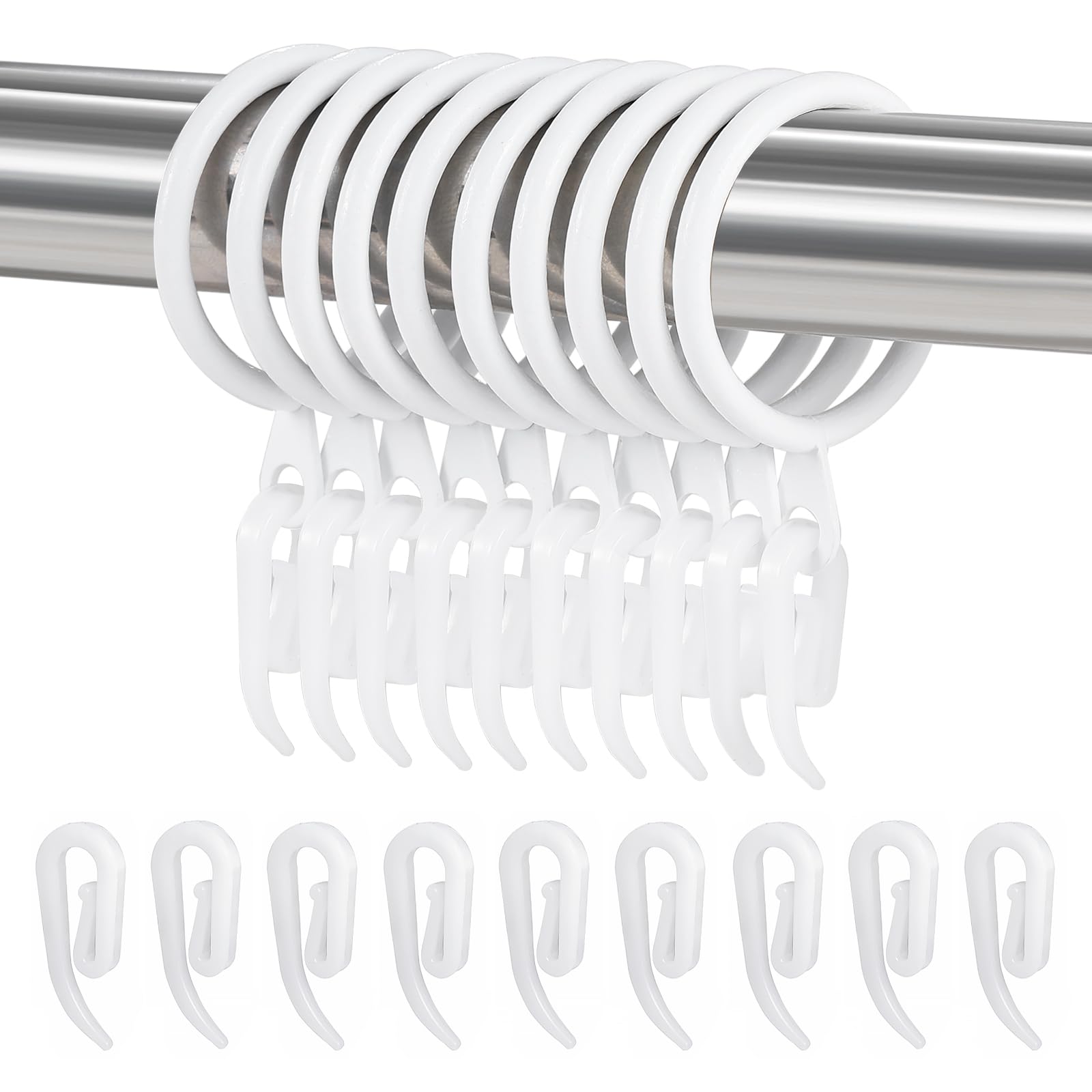 24 Set Metal Curtain Rings Drapery Curtain Hanging Rings with Plastic Hooks for Curtains and Rods 30 mm Internal Diameter(White)