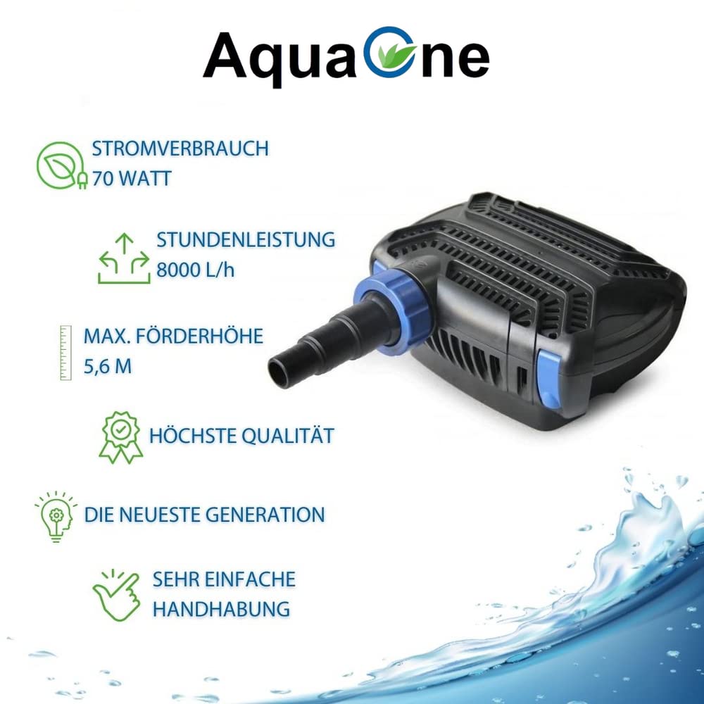 AquaOne Zestaw filtrów komorowych z pompą do oczka wodnego i oczyszczaczem wody, pompa filtrująca CBF-550 B do stawu o pojemności do 90 000 litrów, kompletny zestaw z oczyszczaczem UVC 110 W, pompa