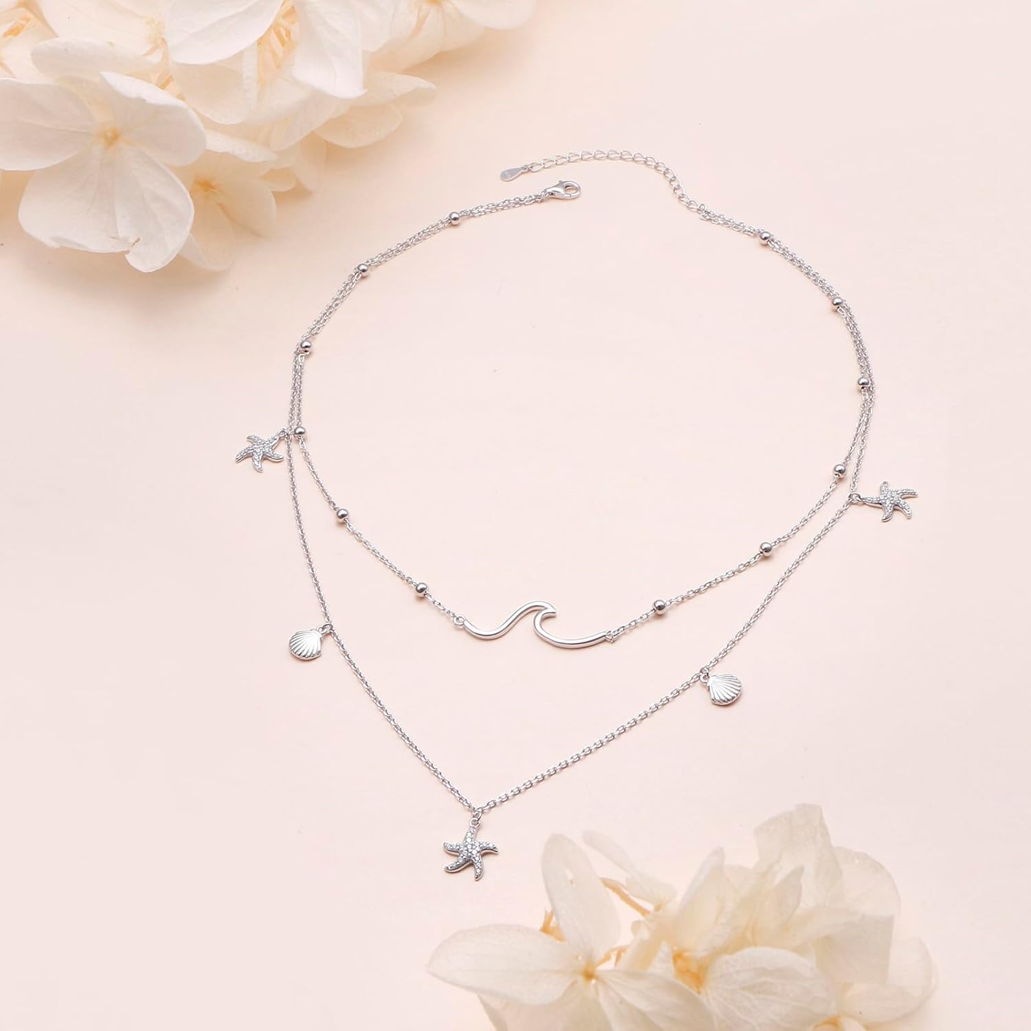 Layered Necklaces for Women S925 Sterling Silver Chokers Necklace for Women Circle/Heart/Double Circle/Cross/Star/Evil Eye Necklace Handmade Bead Necklaces Adjustable - Image 2