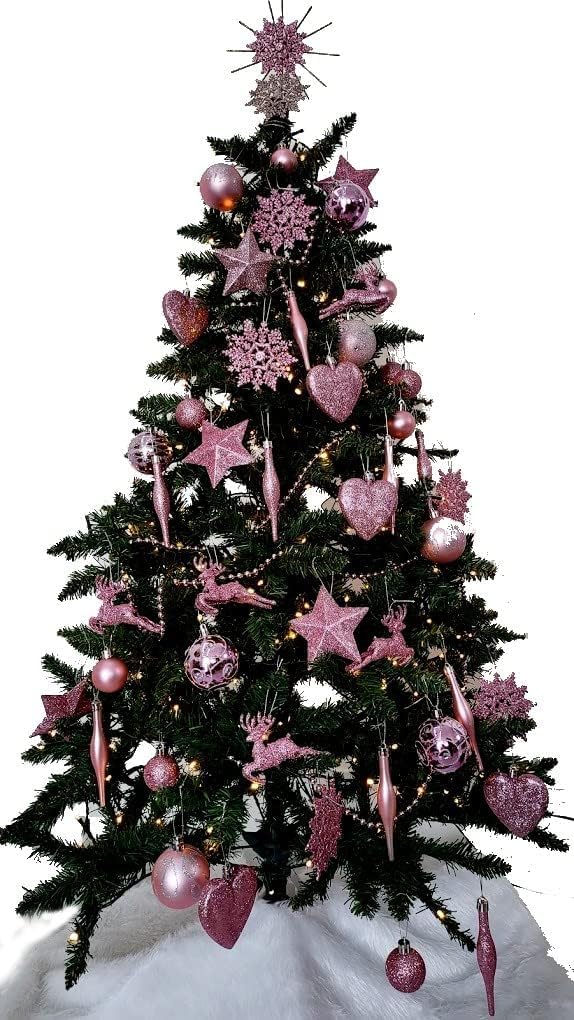 UKDD® Set of 9 Premium Baubles Luxury Christmas Tree Bauble Decorations Matte, Glitter, shiny Baubles (Blush) - Image 3