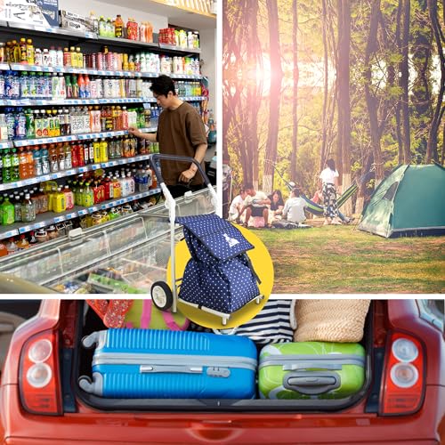 TOPWELL Einkaufstrolley, Klappbarer bis 50kg Einkaufswagen 120L Einkaufstasche Shoppingtrolley Handwagen für Einkaufen oder Transportieren von Waren, Kann als Sitz verwendet Werden. (Blau+weiß) – Bild 8