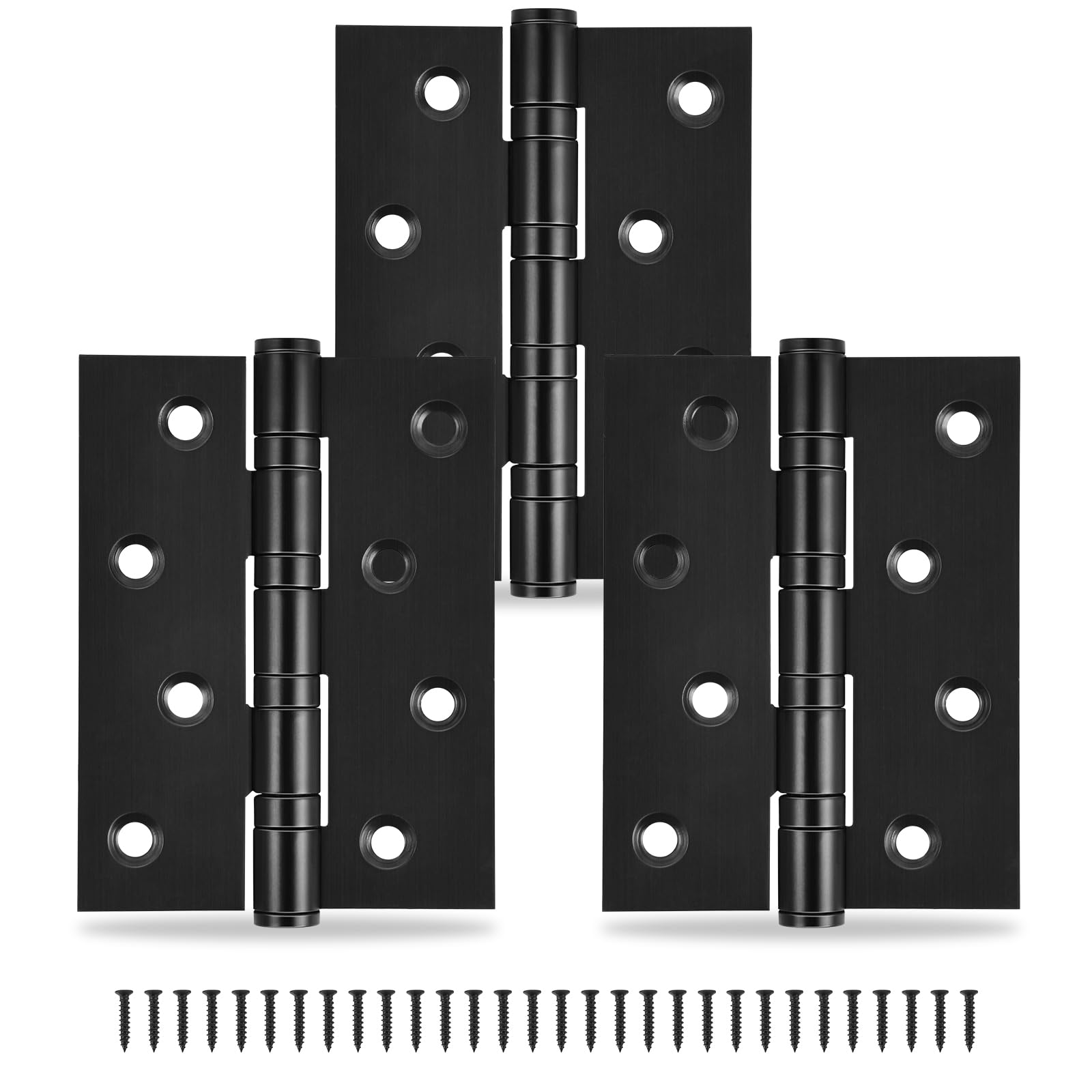 3-Pack Black Door Hinges, 4 Inch Heavy Duty Stainless Steel Hinge for Interior Exterior Doors, Max Loading 150LB