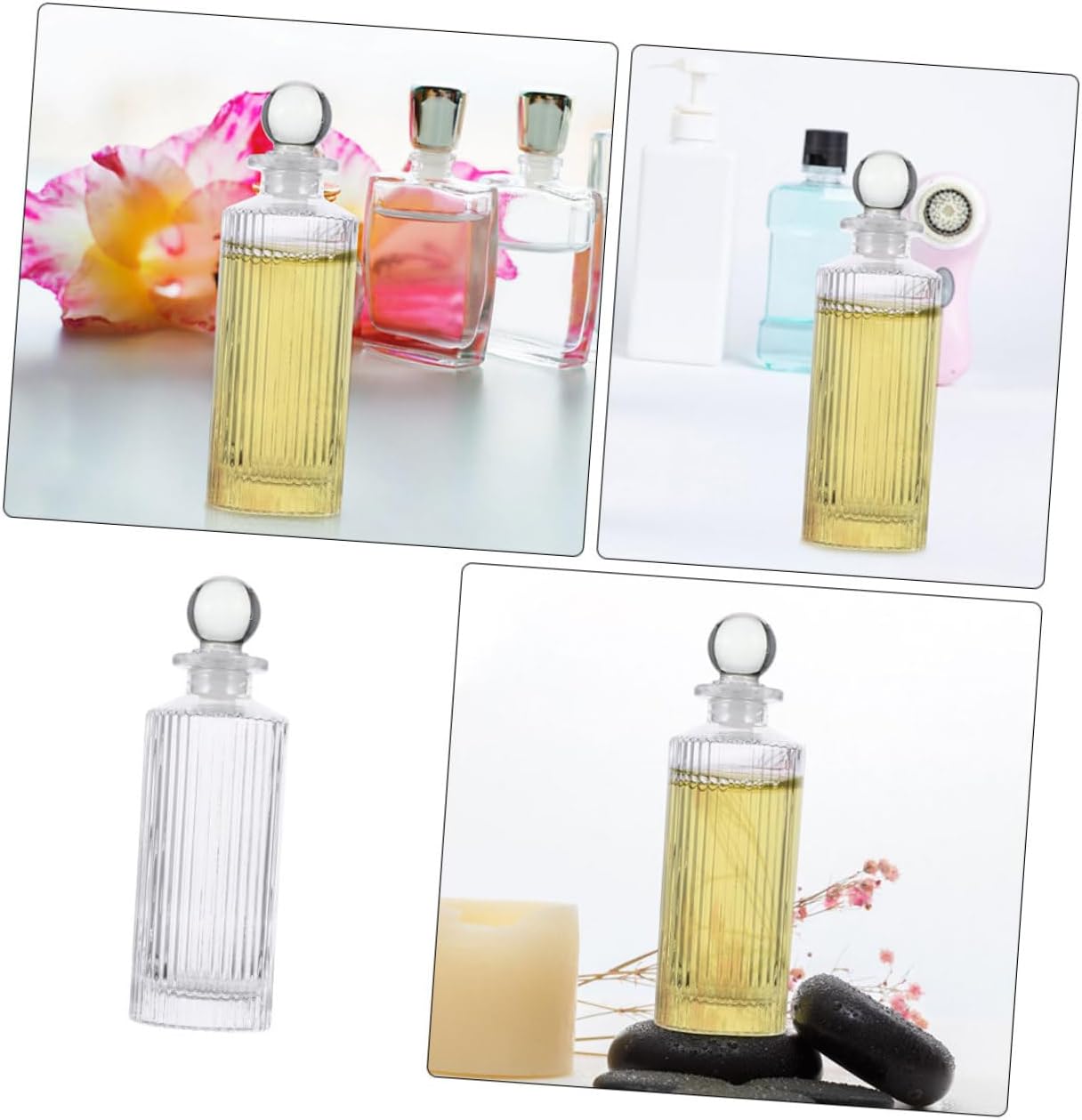 Zerodeko Glass Aromatherapy Diffuser Bottle Empty Fragrance Jar with Glass Stopper Elegant Decorative Storage for Essential Oils for Home and Office Use