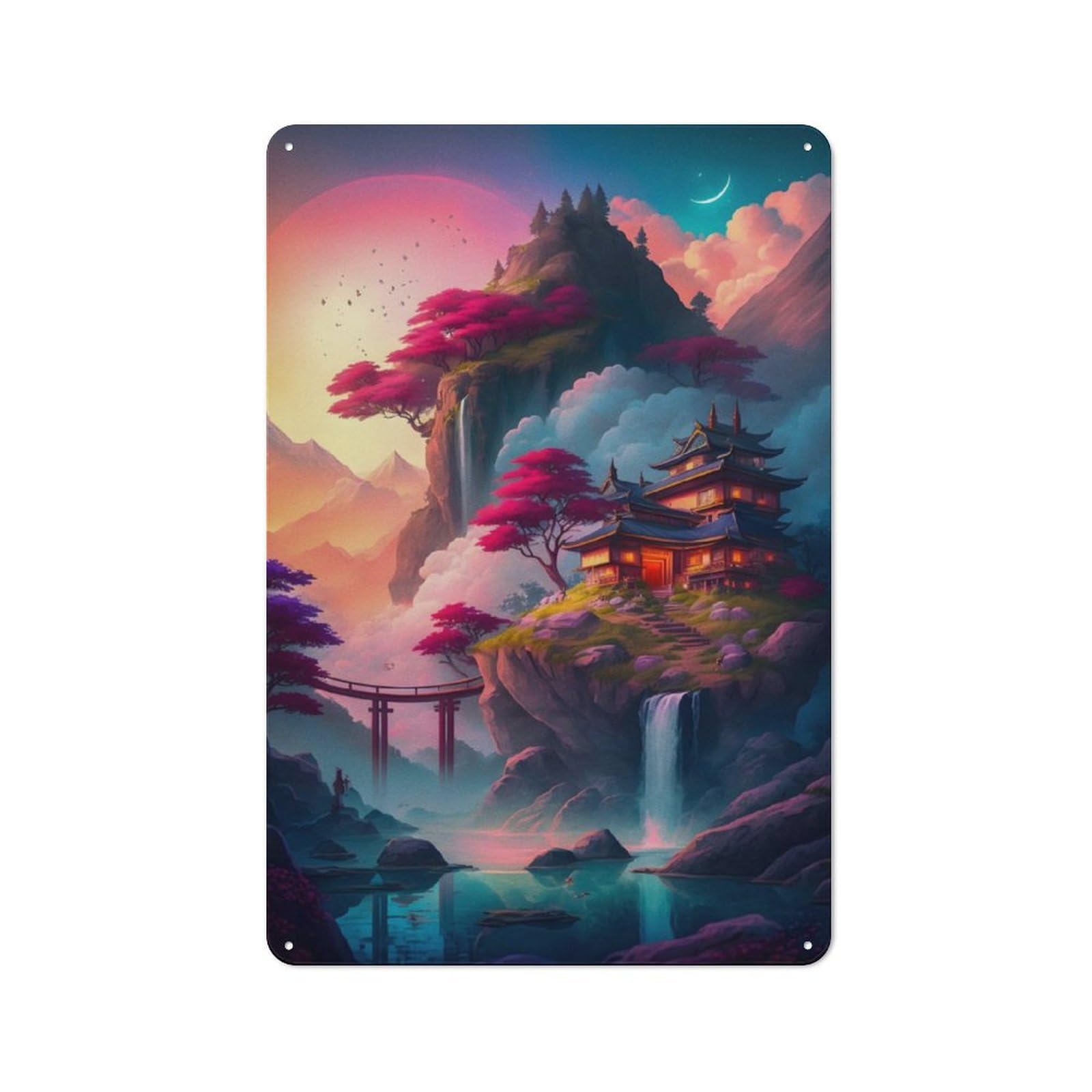 Junmoney Fantasy Village The Mount Vintage Tin Sign 30X20cm With For Dining Room Or Kitchen, For Vintage Wall Decor Fans, For Metal Sign Collectors