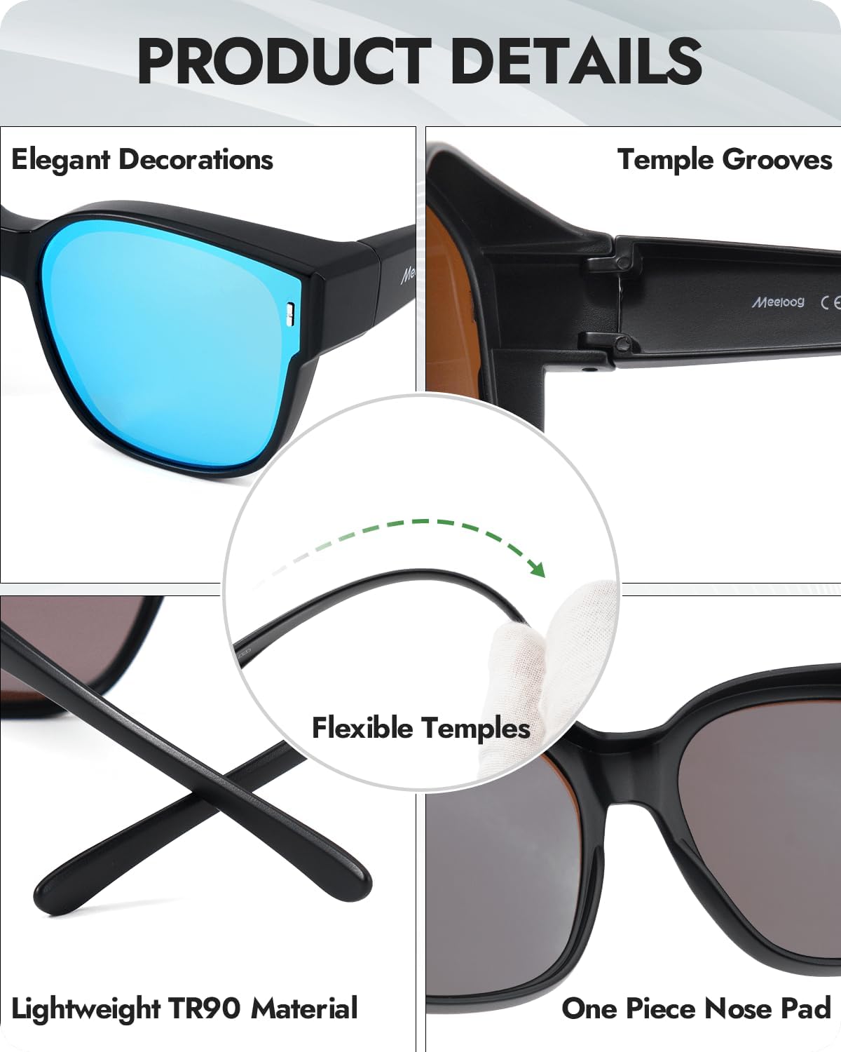 Meeloog Large Polarized Fit Over Glasses Sunglasses For Women Men, Oversized Trendy Square Shades For Driving Riding MST0110 - Image 3