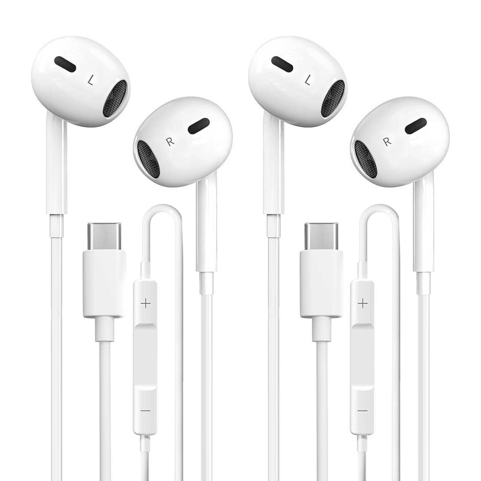 USB C Headphones 2 Pack Type C Earphones with Microphone Remote Control Noise Cancelling Wired Earbuds USB C