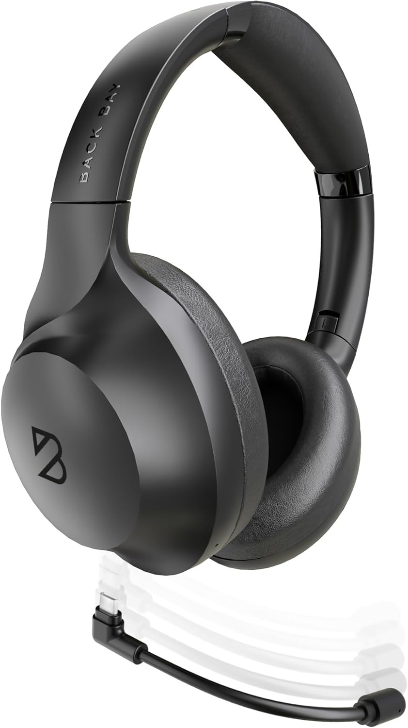 Back Bay Audio ClearCall 70 – Bluetooth Headphones with Microphone + Removable Boom Mic – Work Head Phones Wireless Bluetooth, Over Ear Headphones for Work from Home, Headset for Laptop