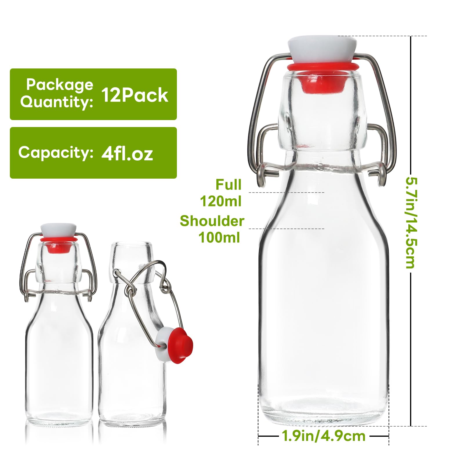 DETO×4bottles Alotpower Swing Top Glass Bottles 4 oz 12Pack, Flip Top Glass