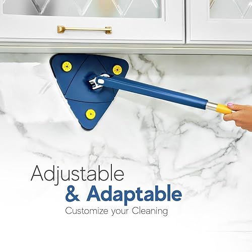 Miniatura 4 de Trapeador triangular con mango largo ajustable de 52 pulgadas, trapeador de limpieza multiusos giratorio de 360 y trapeador limpiador de pared,