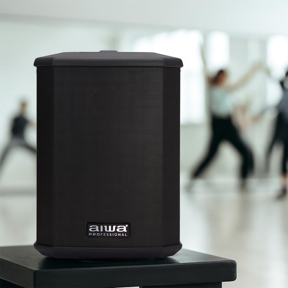 AIWA AX-1PRO Altavoz Activo portátil con batería, 100 W RMS con DSP, Bluetooth 5.0 TWS, 3 Canales de Mezcla, 106 dB, entradas XLR/Jack, USB, Vaso para Soporte de 35 mm