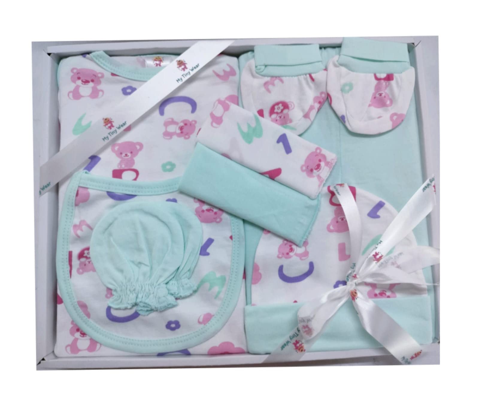 Half Sleeves New Born Baby Cotton Clothing Gift Set, Infant Shower Gift Set for Boys and Girls | 8 Pieces | Mint-image-48