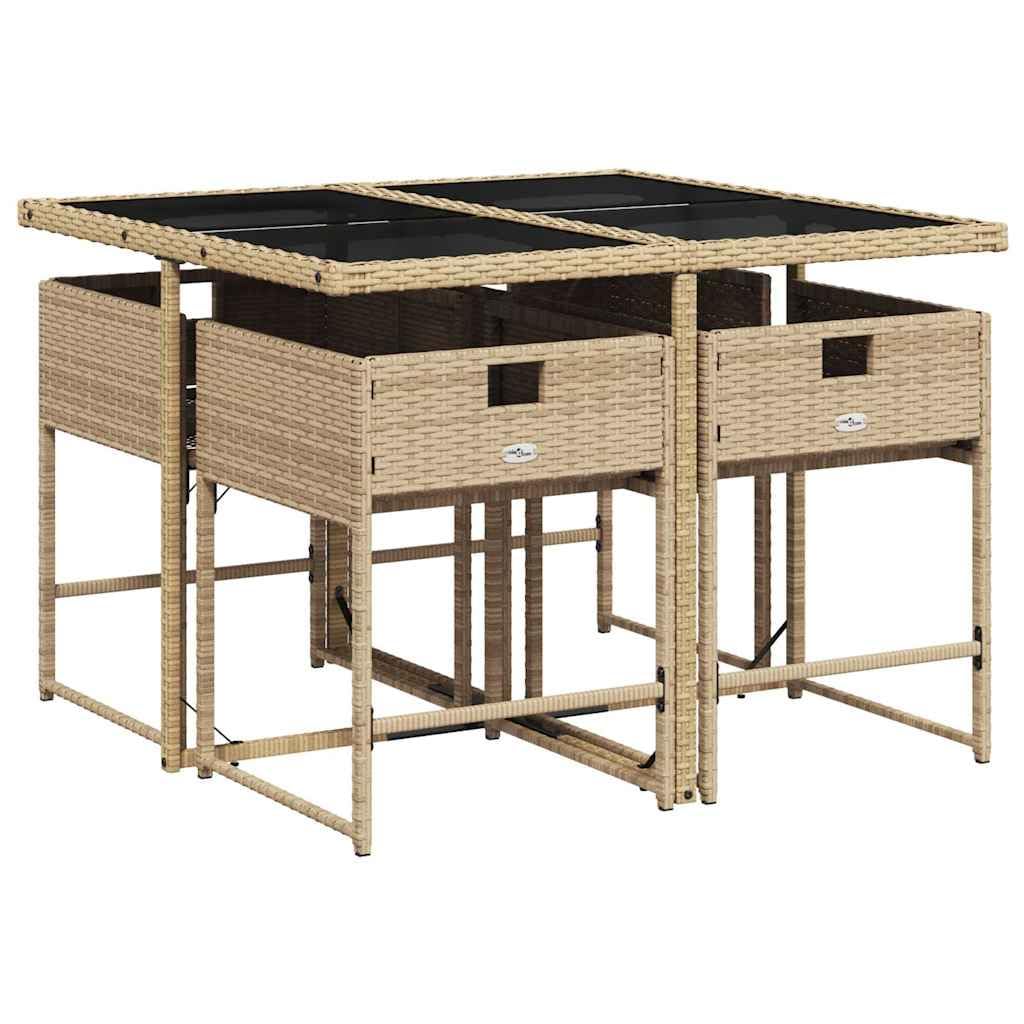vidaXL Set de Comedor de Jardín con Cojines 5 pzas, Mesa y Sillas de Cena, Conjunto de Muebles para Patio Terraza, Ratán Sintético Beige Mezcla