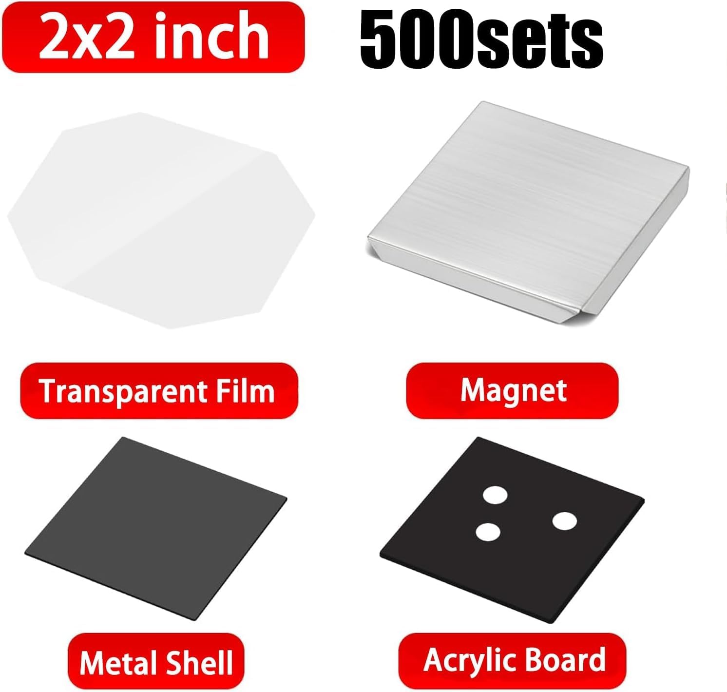 500/1000 Set 2x2in/2.5x2.5in Square Fridge Magnet Maker Consumables for Refrigerator Sticker Making Machine Supplies Button Press Refill Square Cardboard/Acrylic