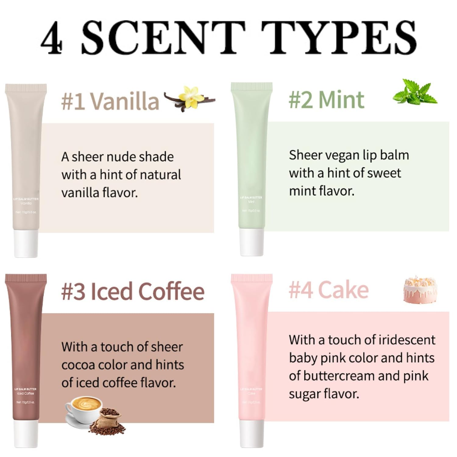 4Pack Special Lip Balms - Lip Balm Hydrating - Tinted Lip Butter Balm - Moisturizing Lip Gloss Set - Girls Lip Oil - Lip Moisturizer for Women - Lip Care Products - Gifts for Teen Girls(4PCS(Colorful))