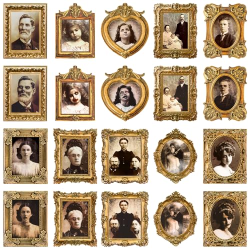 20 Pcs Halloween Decorations Indoor Scary 3D Changing Face Portraits Horror Pictures Frame Moving Posters Gothic Haunted Mansion Decor Halloween Portrait for Wall Castle Haunted House Home Decorations