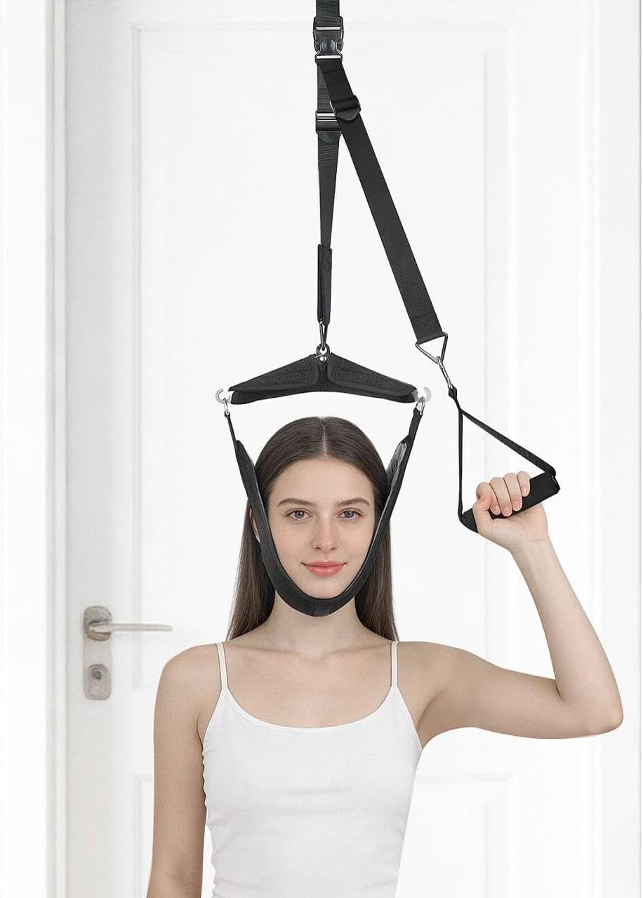 Cervical Neck Traction Device Stretcher for Home Use, Portable Neck Stretcher Strap for Relieve Cervical Spine Fatigue Neck Decompression (Black)
