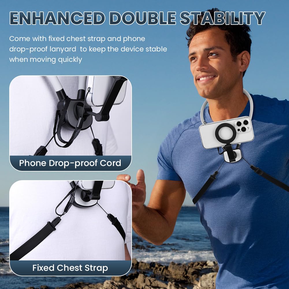 Supporto Magnetico Da Collo 4 In 1 Per Smartphone - Per Riprese POV, Vlog, Cucina, Equitazione, Con 16 Magneti, Universale