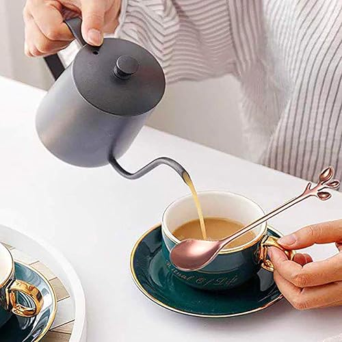 Miniatura 5 de Comicfs 16 cucharas creativas de acero inoxidable para tartas de café con hojas de oro rosa de 4.7 pulgadas, cucharas de postre, agitar, mezclar,