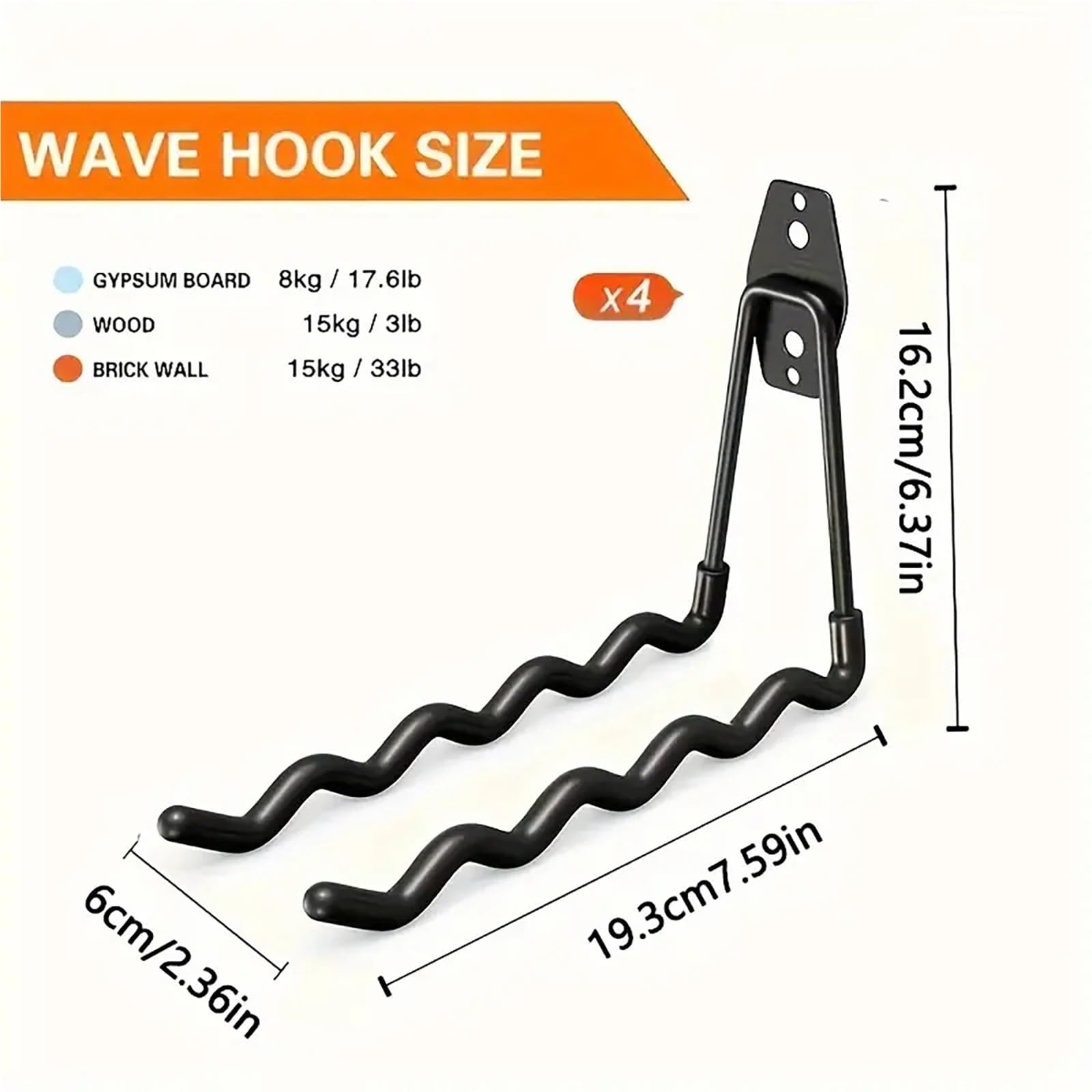 Soporte Para Herramientas Metal Garage Hooks Wall Mount Storage Rack | 2/4-Pack for Ladders Tools Sports Hoses with Hardware(Black-2Pcs)